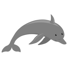 cute cartoon flat dolphin from side, vector isolated on white, illustration for children