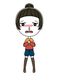 鼻水のたれている風邪を引いた女の子の全身イラスト