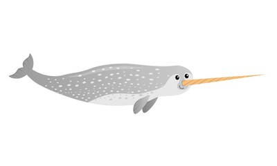 cute cartoon flat narwhal from side, vector isolated on white, illustration for children © Karolna