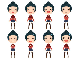 驚いたり落ち込んだり困ったりしている女の子の全身イラストセット