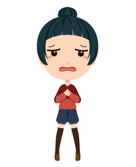 困ったような表情の女の子の全身イラスト