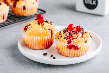 Homemade Cranberry Muffins with chocolate