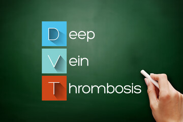 DVT - Deep Vein Thrombosis acronym, medical concept on blackboard