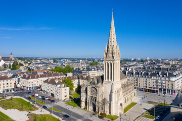 Fototapeta na wymiar France, Calvados department, Caen, aerial view of Church of Saint Pierre