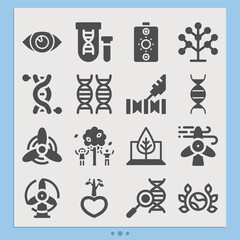 Simple set of biological science related filled icons.