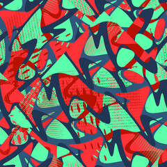 urban seamless abstract pattern with chaotic shapes and wave elements