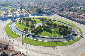 Aerial shot of a square in Padova in Italy under the sunlight