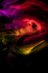 lightpainting portrait, new art direction, long exposure photo without photoshop, light drawing at long exposure