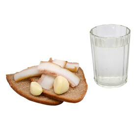 lard with chanok, bread and faceted glass on a white background for your menu or design