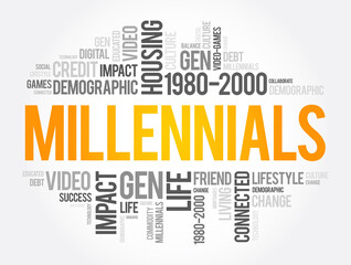Millennials word cloud, social concept background