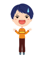 困ったように笑う男の子の全身イラスト