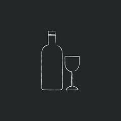 Wine bottle and glass vector chalk icon