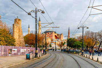 Fototapeta na wymiar Hagia Sophia view in Sultanahmet District of Istanbul.