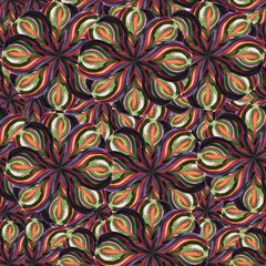 Seamless watercolor abstract pattern of stylized flowers