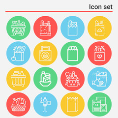 16 pack of consumer goods  lineal web icons set