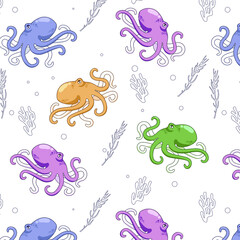 Octopus Vector pattern wrapping paper. Undersea Childish texture for fabric, textile.