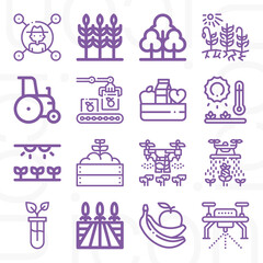 16 pack of dairy farming  lineal web icons set