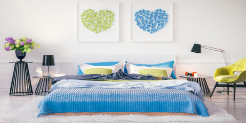 Cosy Summer Colors Bedroom Arrangement - panoramic 3D Visualization