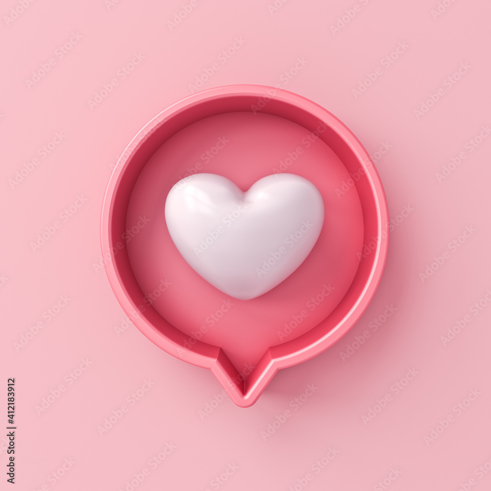 Poster sweet 3d love like heart social media notification icon on pink pastel color wall background with sh