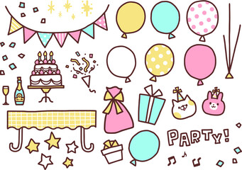 手描き風パーティーイラストのパーツ①