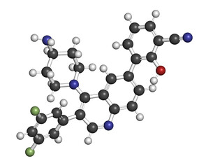 Paltusotine acromegaly drug molecule. 3D rendering. Atoms are represented as spheres with conventional color coding.
