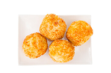 Cheese balls with chicken and mozzarella in batter and breadcrumbs