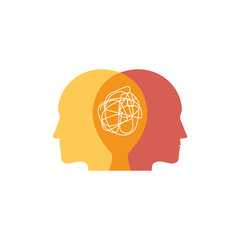 Two human heads solving a problem. Psychology icon concept isolated on white background. Vector illustration