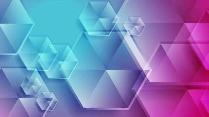 Blue purple abstract tech background with glossy hexagons