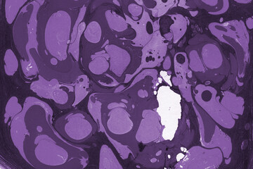 Fototapeta na wymiar Pink and purple marble ink texture on watercolor paper background. Marble stone image. Bath bomb effect. Psychedelic biomorphic art.