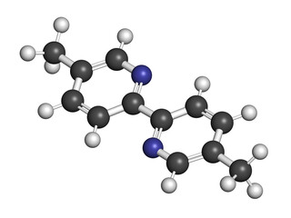 Abametapir head lice treatment drug molecule. 3D rendering. Atoms are represented as spheres with conventional color coding: hydrogen (white), carbon (grey), nitrogen (blue).