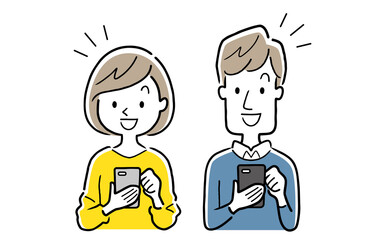 ベクターイラスト素材：スマートフォンを使う若い男女
