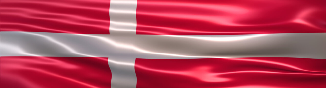 3D illustration of the national flag of Denmark rendered in large wide format