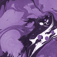 Fototapeta premium Pink and purple marble ink texture on watercolor paper background. Marble stone image. Bath bomb effect. Psychedelic biomorphic art.