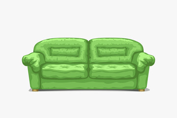 green classic couch front view on white