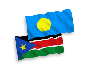 Flags of Palau and Republic of South Sudan on a white background