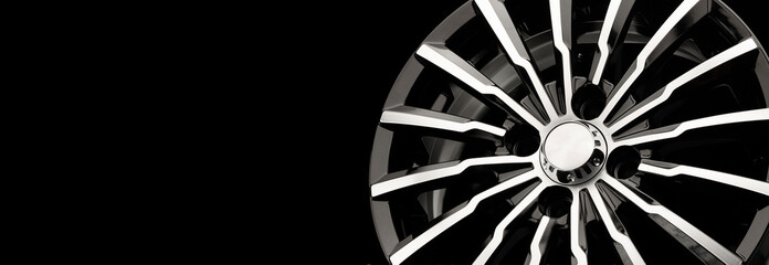 new black aluminum alloy wheel die cast disc close up, copy space