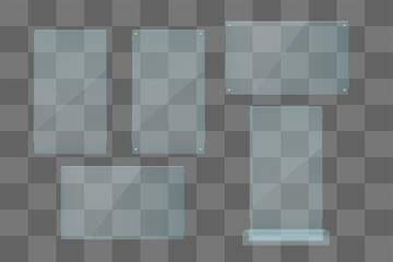 realistic transparent glass set on gray color