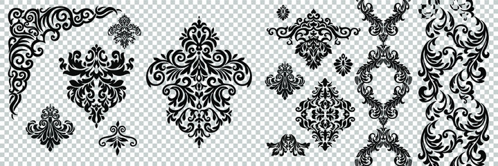Set of Oriental vector damask patterns for greeting cards and wedding invitations.