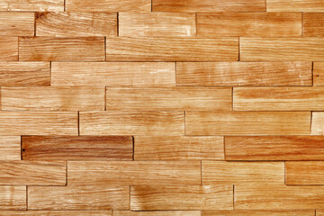 Beautiful horizontal mosaic from chipped wooden planks of different textures, close-up.