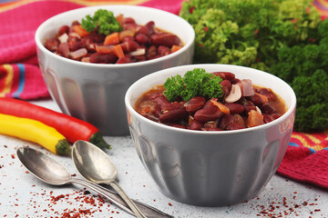 Two bowls with traditional Georgian dish - lobio	