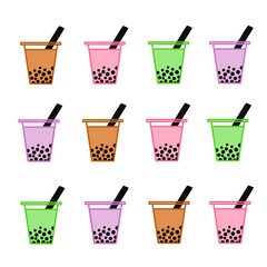 Different types bubble tea isolation on white background. Seamless pattern. Can be used for postcards gift paper bags backgrounds. Vector illustration