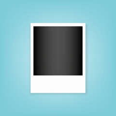 Retro photo frame. White textured border. Turquoise background. Vector illustration, flat design