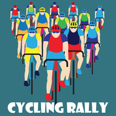 group of cyclist at professional race for bike rally event. vector illustration