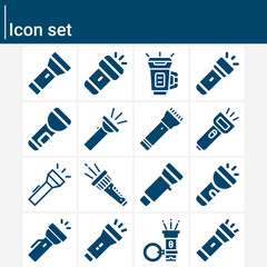 Simple set of flashlight related filled icons.