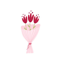 Flower bouquet isolated on a white background. Bunch of red flowers, roses . Vector hand drawn cartoon illustration.