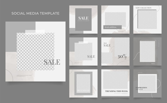 social media template banner fashion sale promotion. fully editable instagram and facebook square post frame puzzle organic sale poster. black grey white color vector background
