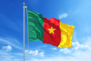 Cameroon flag waving on a high quality blue cloudy sky, 3d illustration