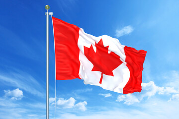 Fototapeta na wymiar Canada flag waving on a high quality blue cloudy sky, 3d illustration