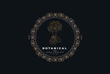 Fototapeta na wymiar Minimal feminine modern botanical floral organic natural abstract geranium classical floral logo design