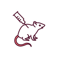 Animal testing RGB color icon. Injecting laboratory rat. Harmful pharmaceutical experiment. Chemical lab procedure. Testing vaccine. Animal abuse. Science research. Isolated vector illustration